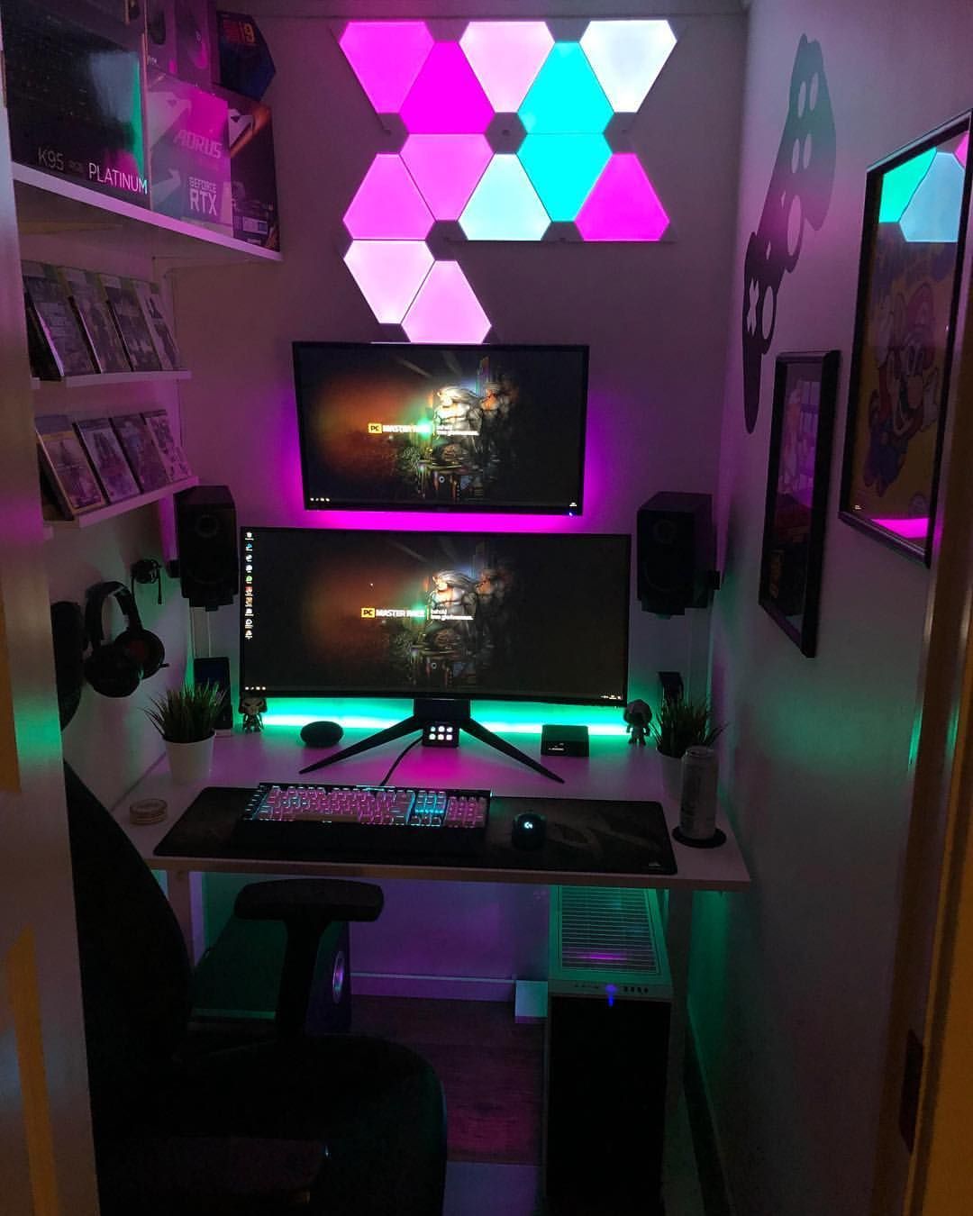 Wooden Small Room With Gaming Setup with Wall Mounted Monitor